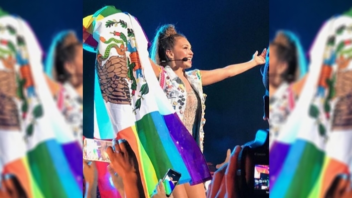  Thalía é alvo de ataques após divulgar foto erguendo bandeiras do México e da comunidade LGBT