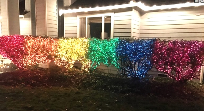  Mulher responde vizinhos homofóbicos com mais de 10 mil luzes nas cores do arco-íris