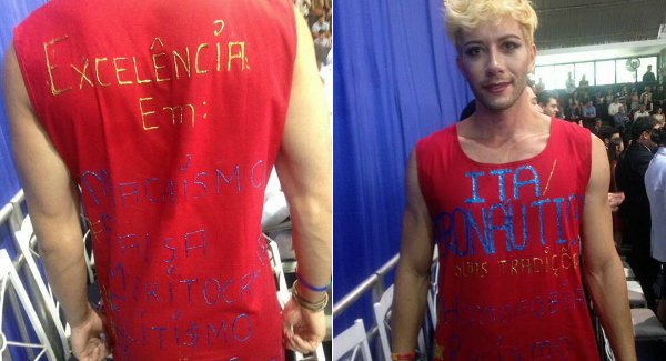 Aluno protesta de vestido e salto alto contra homofobia durante formatura