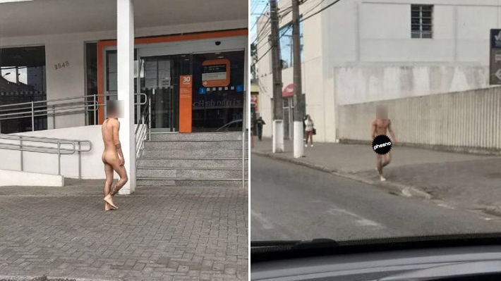  Rapaz misterioso para o trânsito de Curitiba ao caminhar peladão por avenida