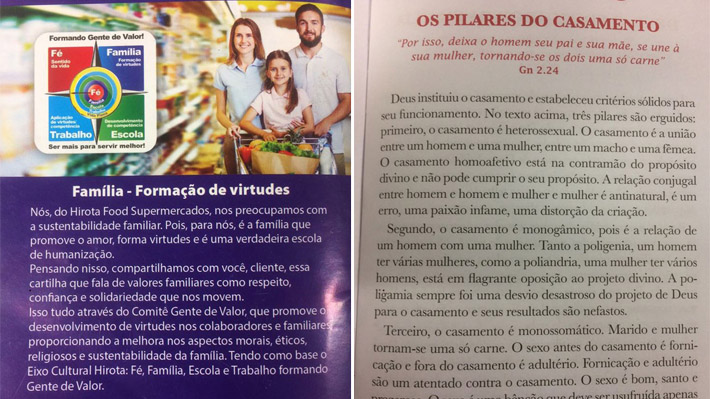Casamento gay “é antinatural, é um erro”, diz cartilha de supermercado Hirota