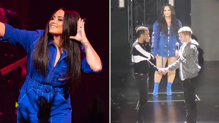  Demi Lovato ajuda amigos em pedido de casamento no palco durante show