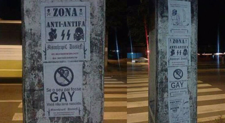  Cartazes homofóbicos e racistas com apologia ao nazismo são espalhados pelas ruas de Recife