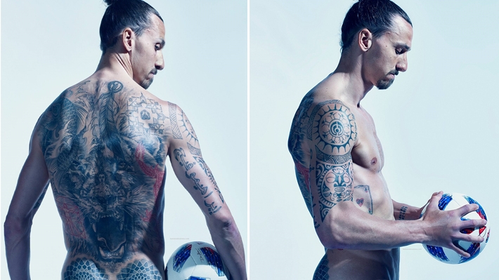  Jogador de futebol Zlatan Ibrahimovic posa pelado e exibe mega tatuagem no bumbum