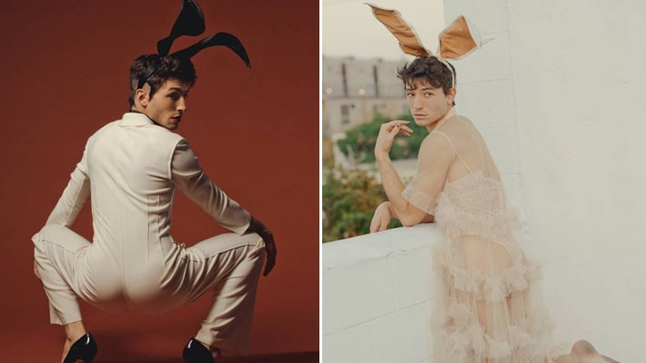  Ezra Miller posa com tradicional visual de “coelhinho” para a Playboy