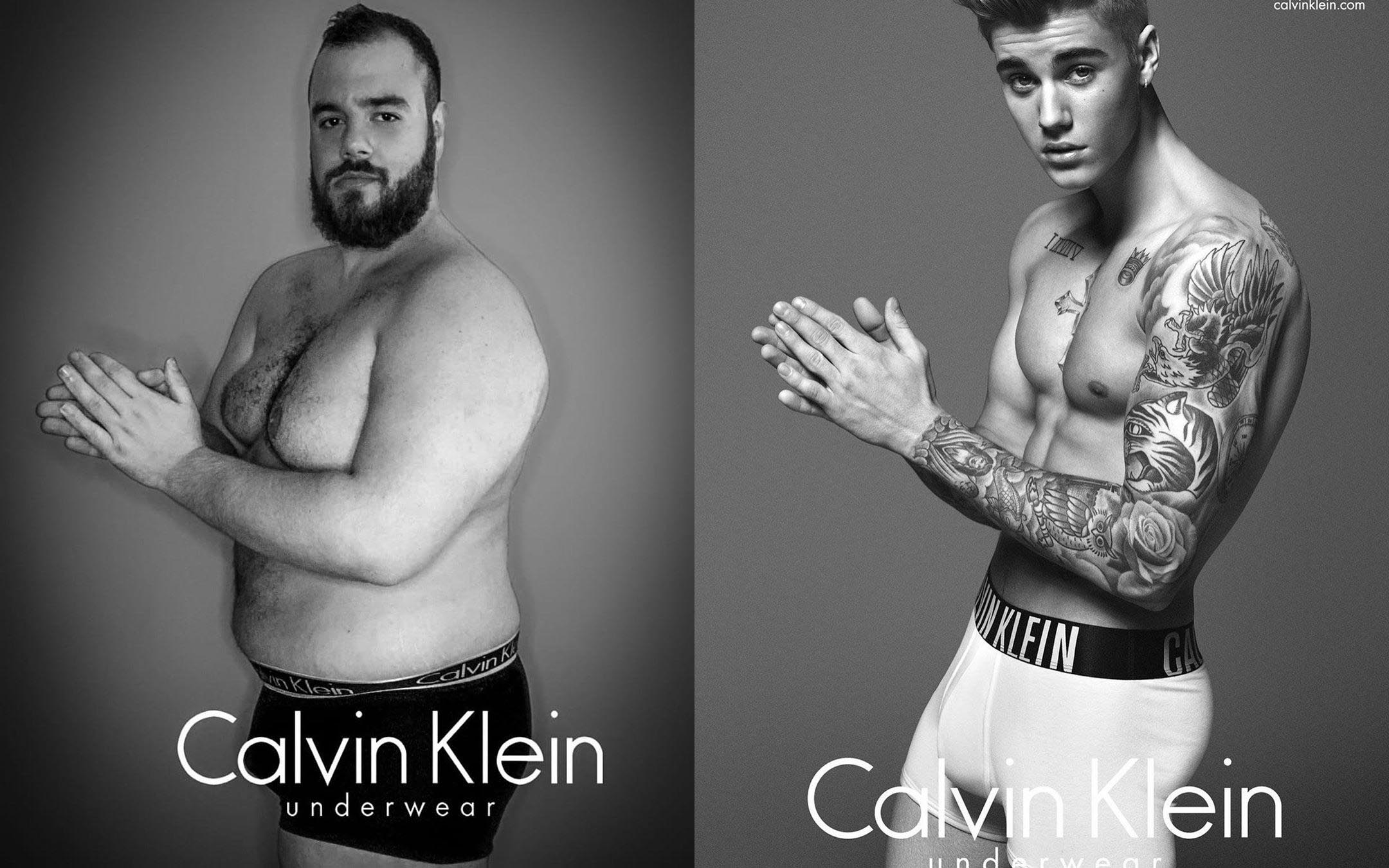 Paulista recria campanhas da Calvin Klein e pede corpos variados na publicidade: “Quero homem gordo de cueca”