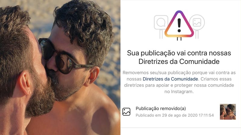  Carioca acusa Instagram de homofobia ao remover foto de beijo gay: “Vai contra nossas diretrizes da comunidade”