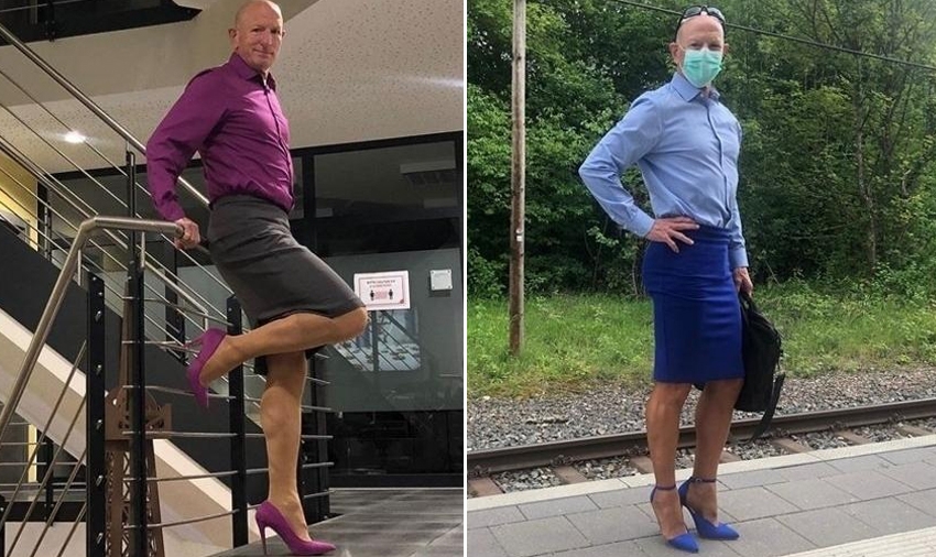  Defensor da moda sem gênero, homem hétero e casado viraliza nas redes compartilhando looks de saia e salto alto