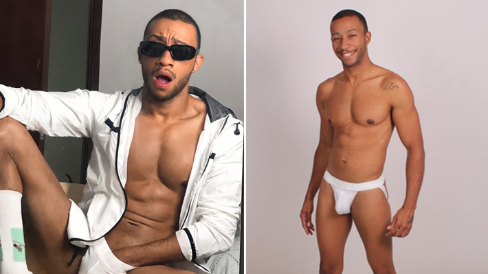 DJ e produtor de moda, Nicolas Mogima tira a roupa e põe o bumbum pra jogo em cliques só de jockstrap