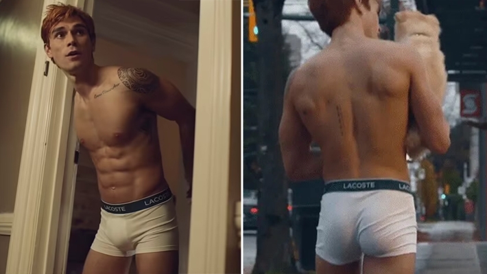 Novo comercial da Lacoste traz KJ Apa só de cueca enquanto ator tenta resgatar cãozinho fujão pelas ruas de NY