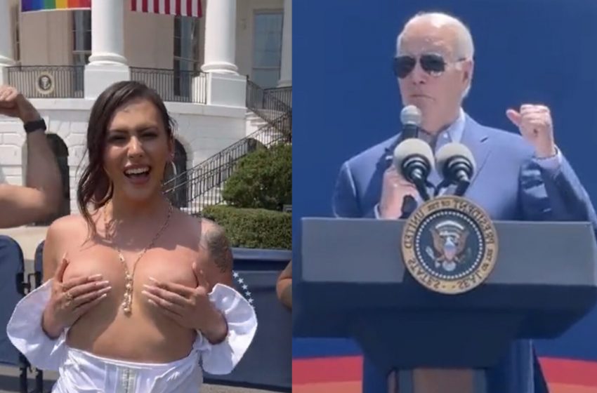  TikToker trans mostra seios em evento do orgulho LGBT de Joe Biden