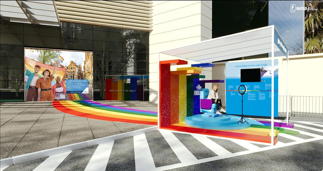 Empresa recria poltrona de avião nas cores LGBT+ em ação gratuita em SP