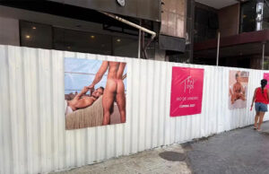 Futuro hotel LGBTQIA+ em Ipanema chama atenção com cartazes ousados nos tapumes