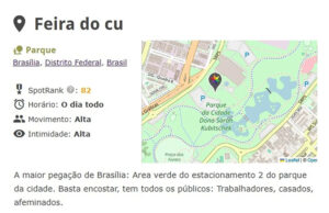 Site reúne 432 pontos de pegação gay em Brasília e detalha horários, perfis e locais