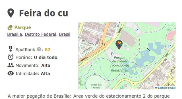 Site reúne 432 pontos de pegação gay em Brasília e detalha horários, perfis e locais