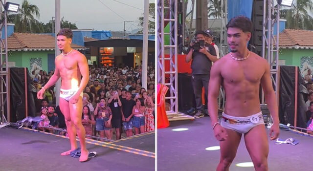 Concurso Garoto Verão 2026 de Portel, no Pará, chama atenção com desfile de candidatos de sunga