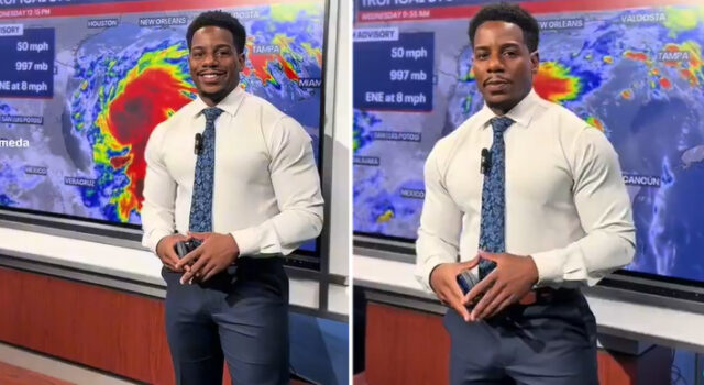 Meteorologista viraliza com previsão do tempo, mas volume na calça rouba a cena: “Tempestade enorme”